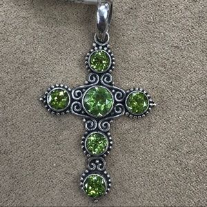 Sterling Silver Cross Pendant with Peridot